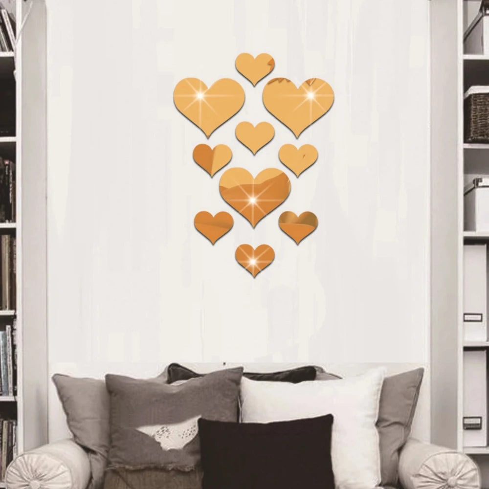 3D Spiegel Wandstickers – Hartvormig (10 stuks) DIY