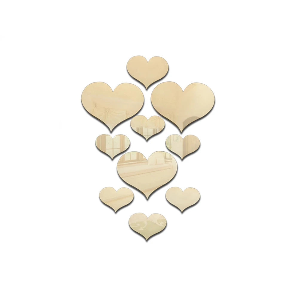 3D Spiegel Wandstickers – Hartvormig (10 stuks) DIY