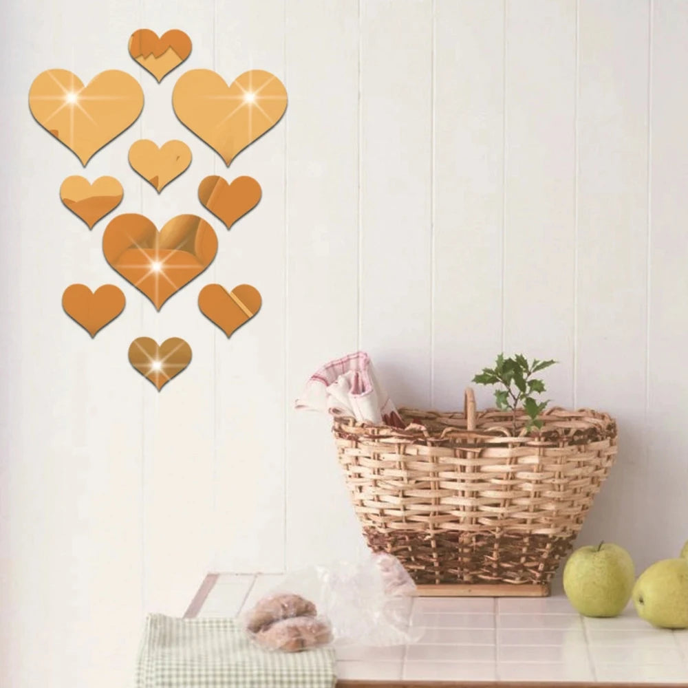 3D Spiegel Wandstickers – Hartvormig (10 stuks) DIY