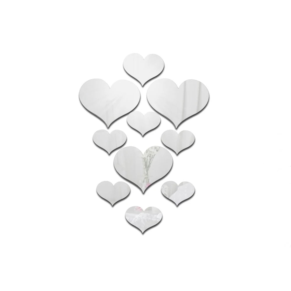 3D Spiegel Wandstickers – Hartvormig (10 stuks) DIY