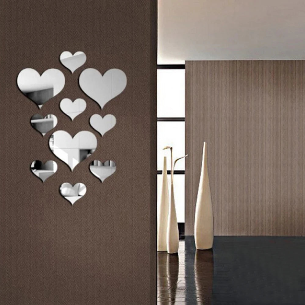 3D Spiegel Wandstickers – Hartvormig (10 stuks) DIY