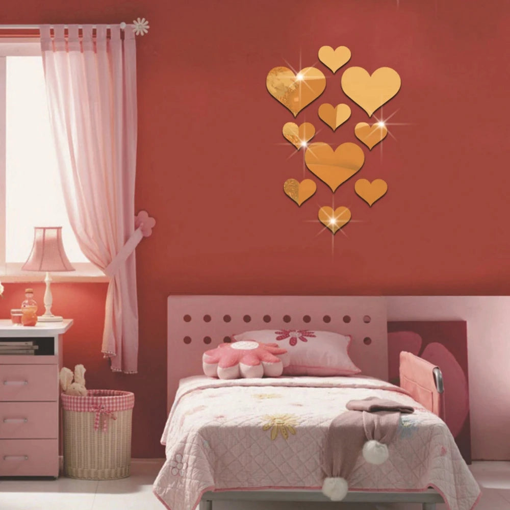 3D Spiegel Wandstickers – Hartvormig (10 stuks) DIY