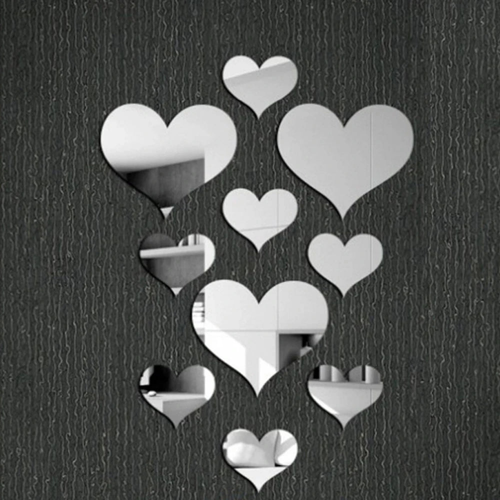 3D Spiegel Wandstickers – Hartvormig (10 stuks) DIY