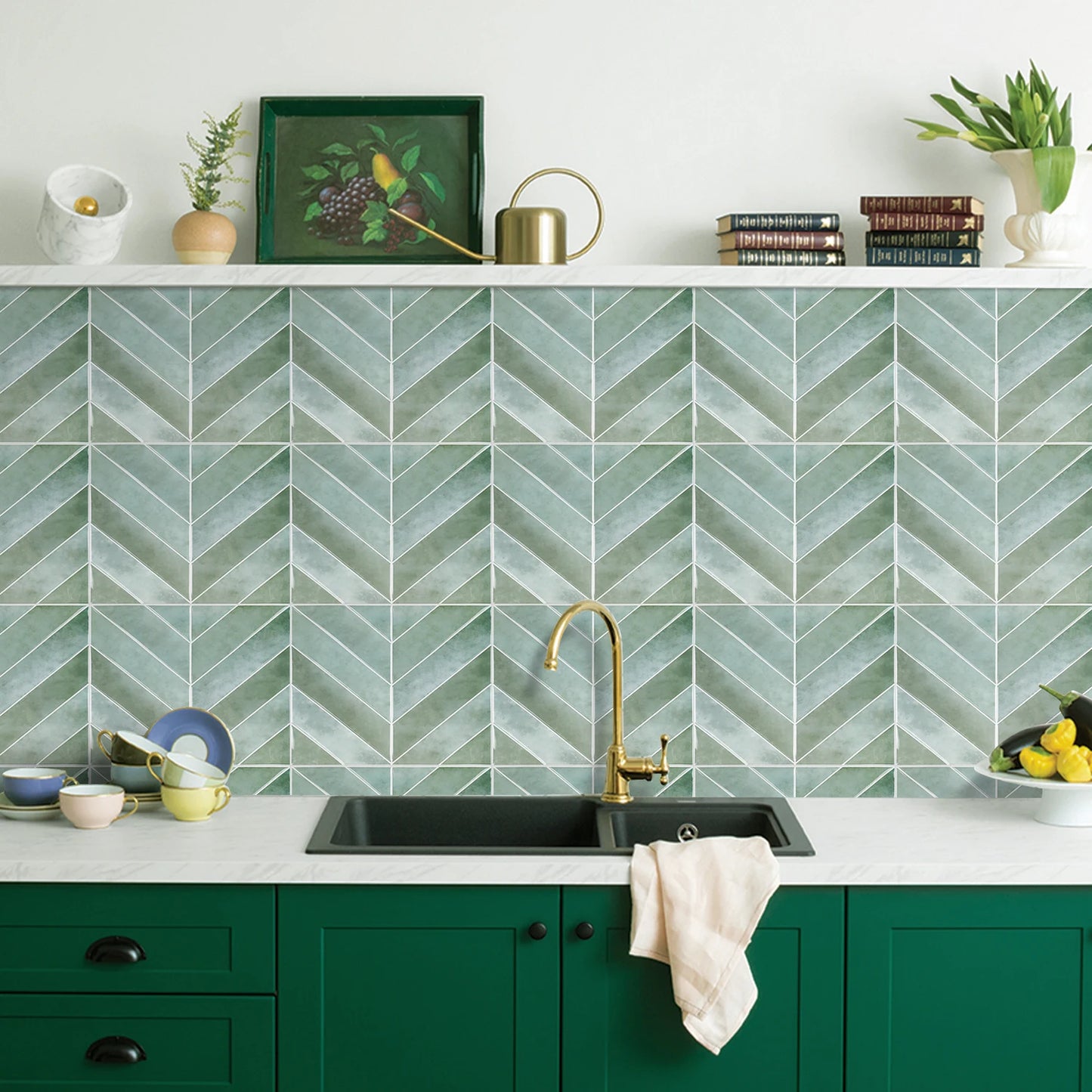 10pcs V-shape Peel and Stick Wall Tile Sticker 3D Waterproof Vinyl Wallpaper for Kitchen Living Room RV Interior Wall Decoration