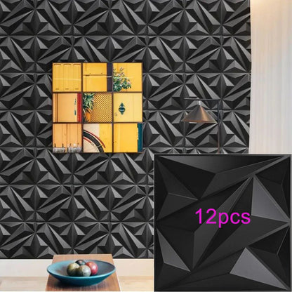 3D Wandpanelen – Zwart / Wit Geometrisch Design (PVC, 50x50 cm)