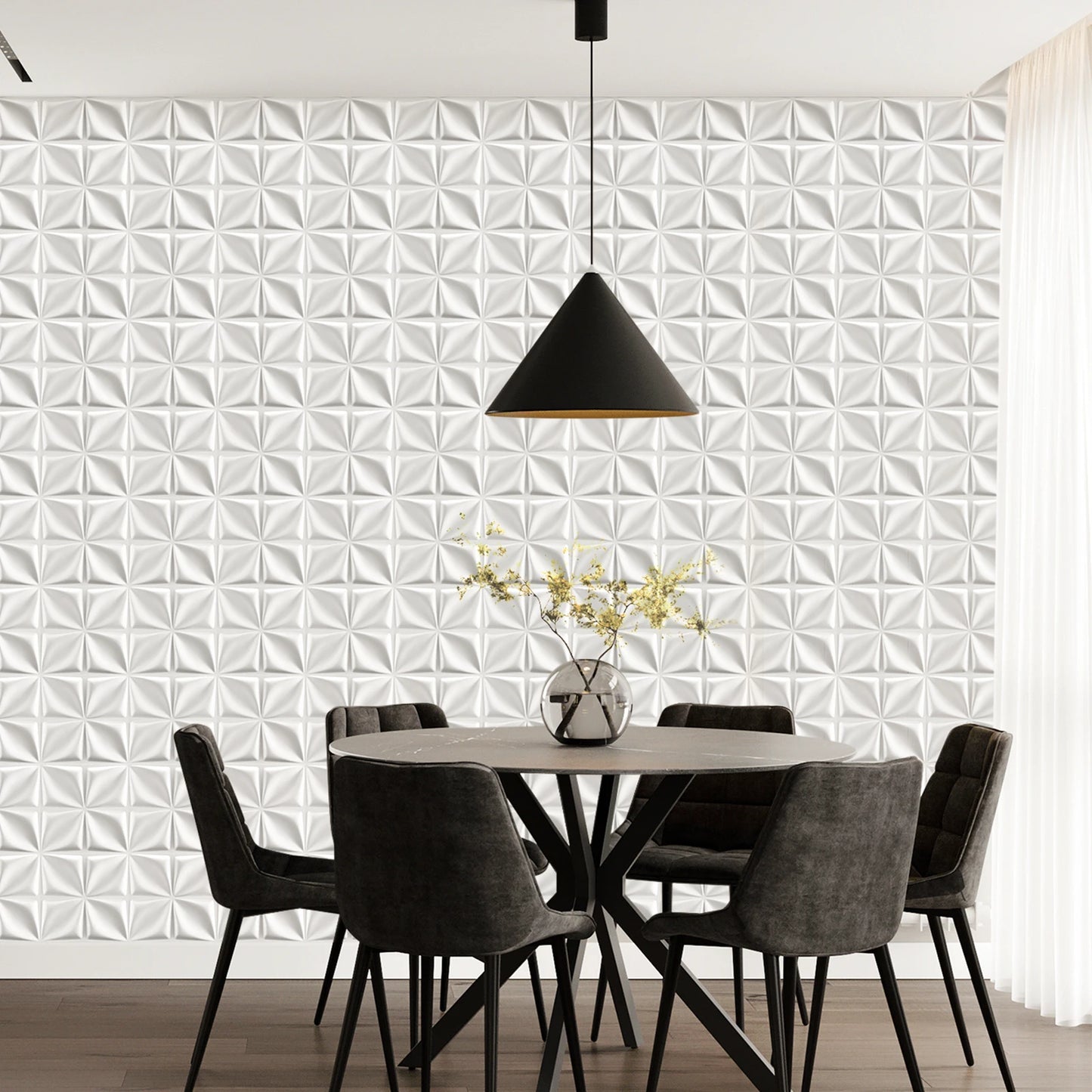 3D Wandpanelen – Zwart / Wit Geometrisch Design (PVC, 50x50 cm)