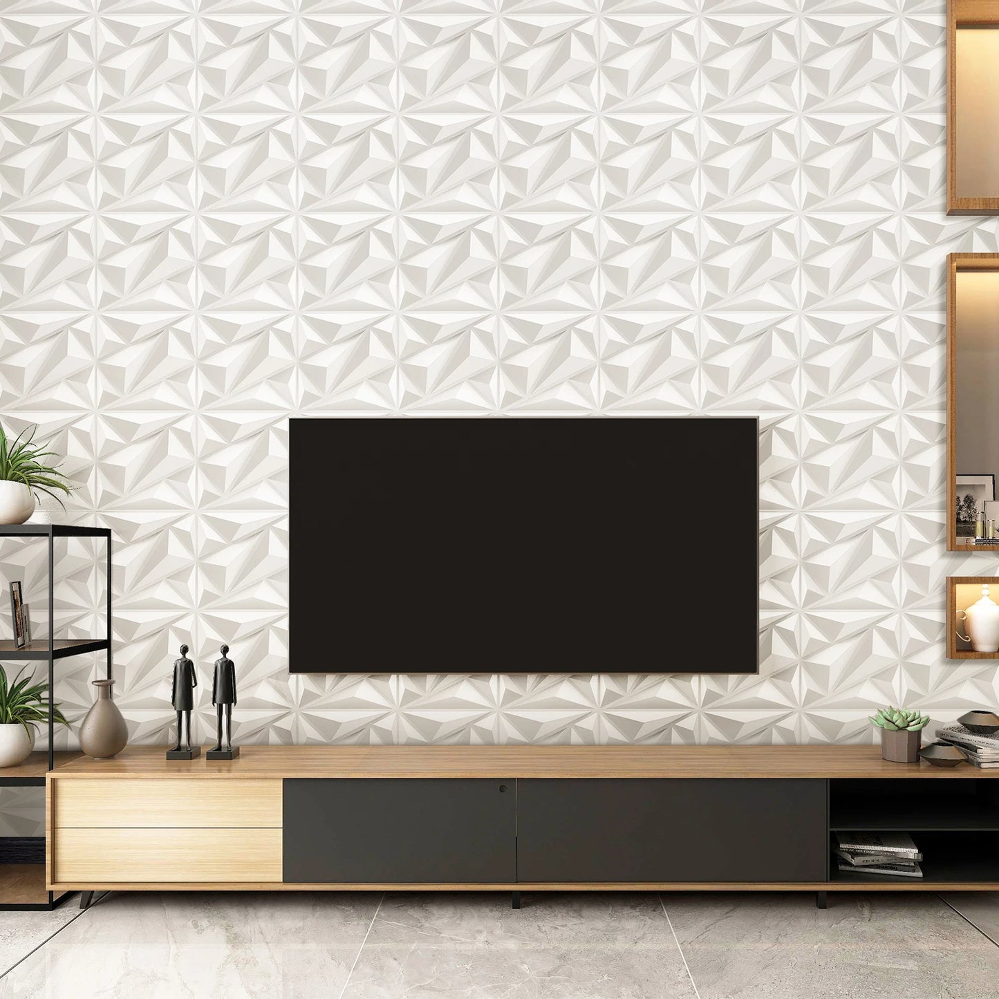 3D Wandpanelen – Zwart / Wit Geometrisch Design (PVC, 50x50 cm)