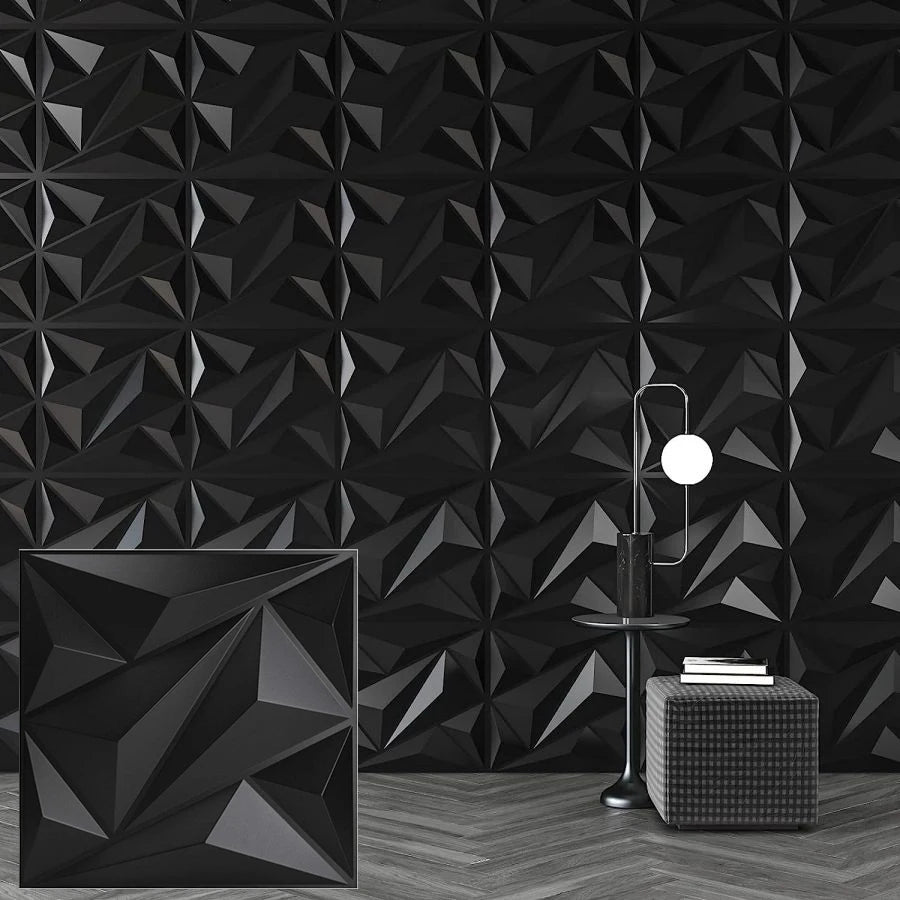 3D Wandpanelen – Zwart / Wit Geometrisch Design (PVC, 50x50 cm)