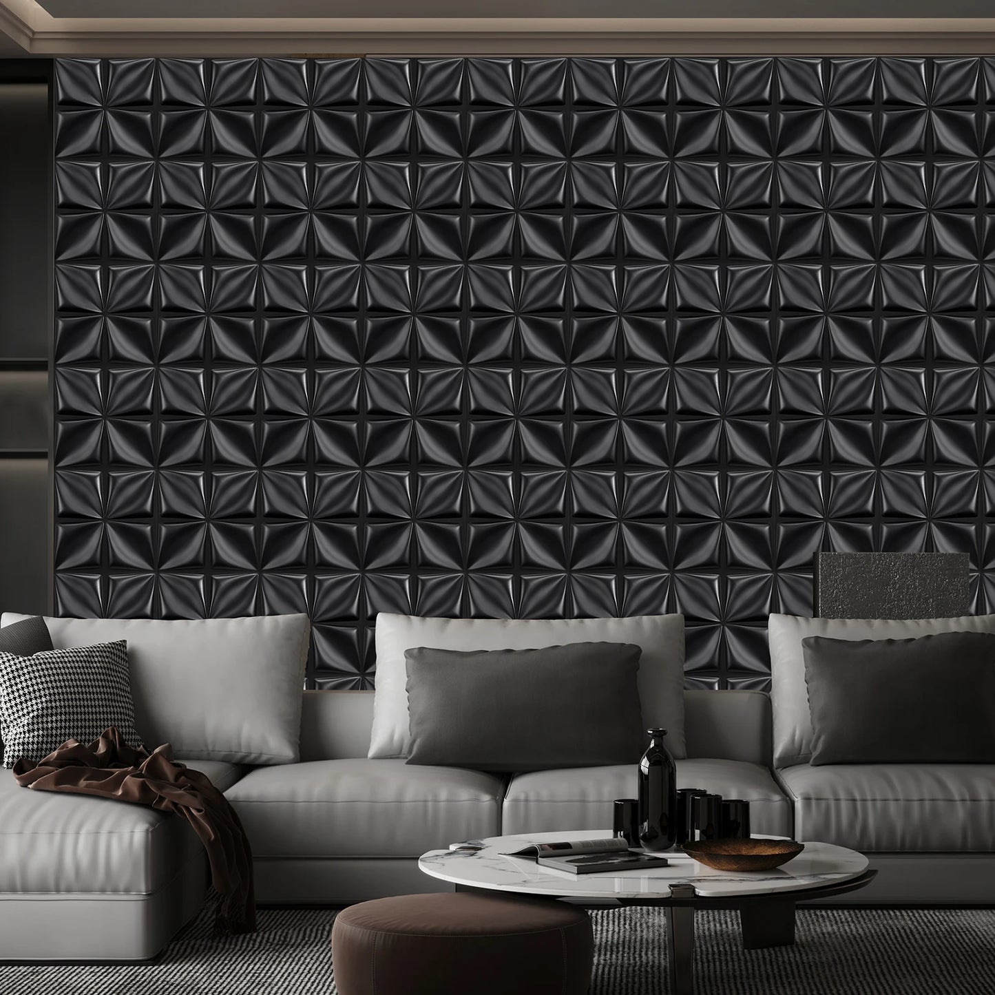 3D Wandpanelen – Zwart / Wit Geometrisch Design (PVC, 50x50 cm)