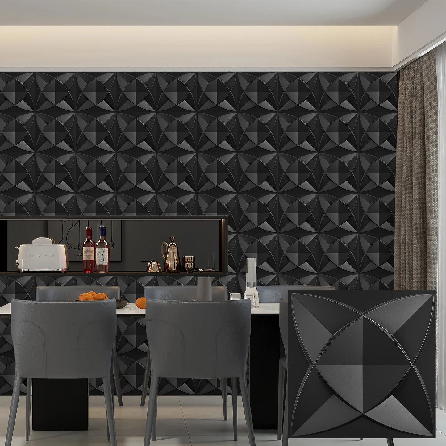 3D Wandpanelen – Zwart / Wit Geometrisch Design (PVC, 50x50 cm)