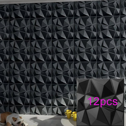 3D Wandpanelen – Zwart / Wit Geometrisch Design (PVC, 50x50 cm)