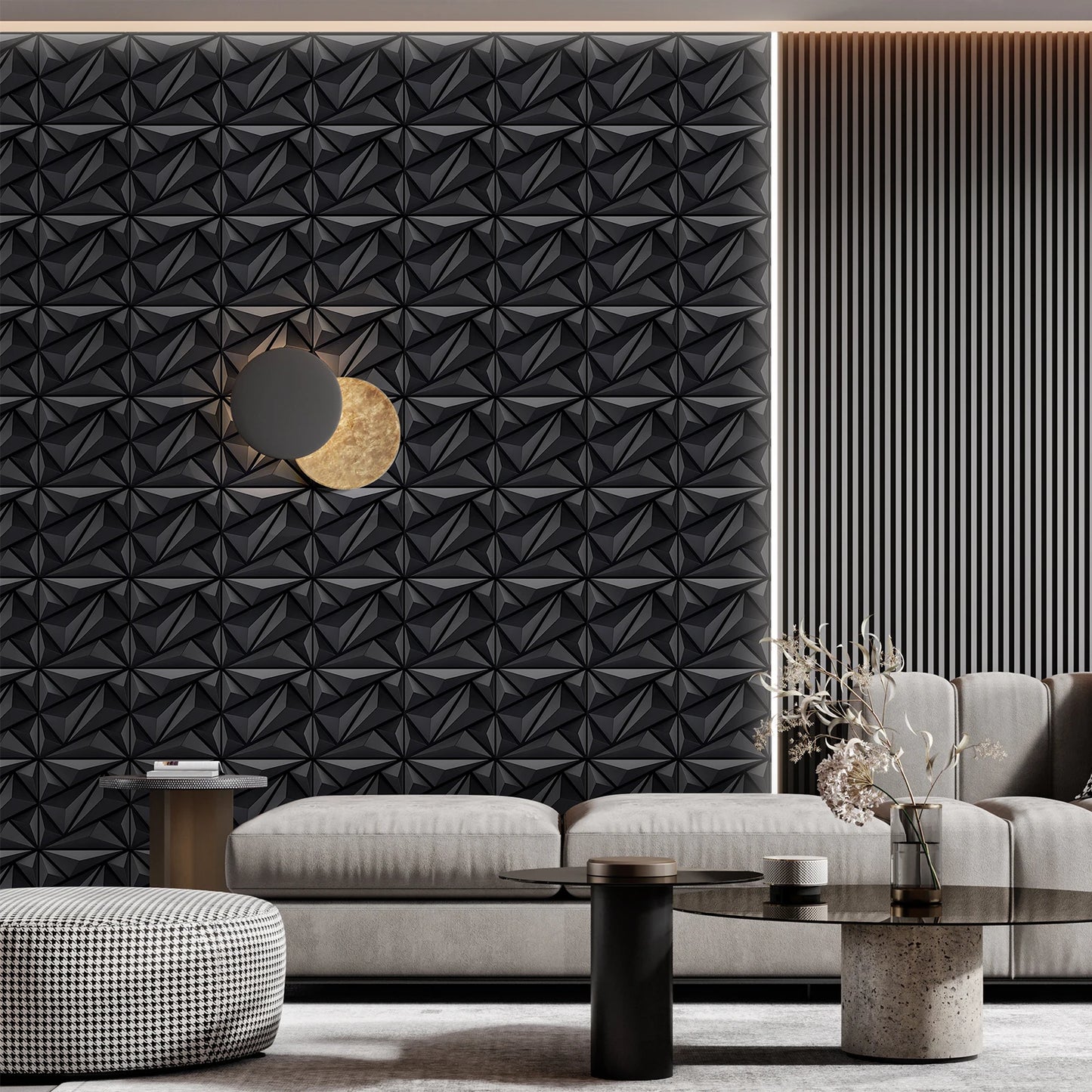 3D Wandpanelen – Zwart / Wit Geometrisch Design (PVC, 50x50 cm)
