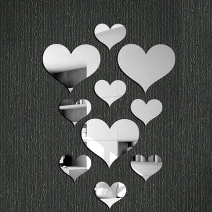 3D Spiegel Wandstickers – Hartvormig (10 stuks) DIY