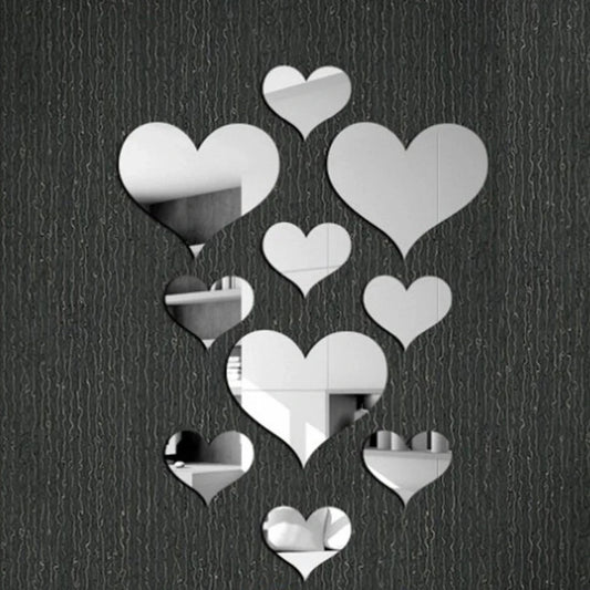 3D Spiegel Wandstickers – Hartvormig (10 stuks) DIY