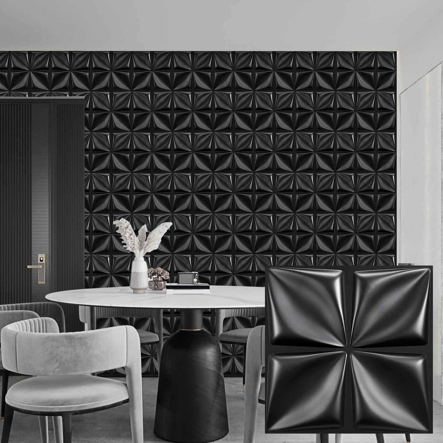 3D Wandpanelen – Zwart / Wit Geometrisch Design (PVC, 50x50 cm)
