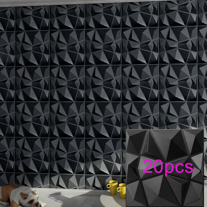 3D Wandpanelen – Zwart / Wit Geometrisch Design (PVC, 50x50 cm)