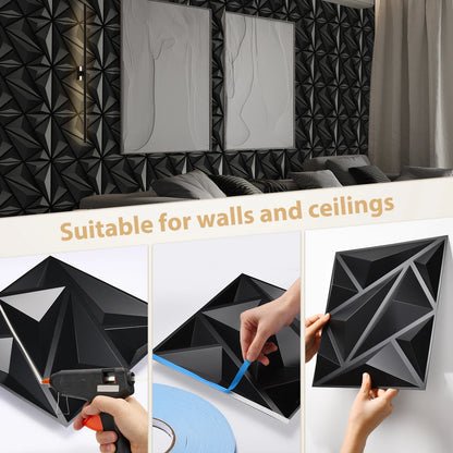 3D Wandpanelen – Zwart / Wit Geometrisch Design (PVC, 50x50 cm)